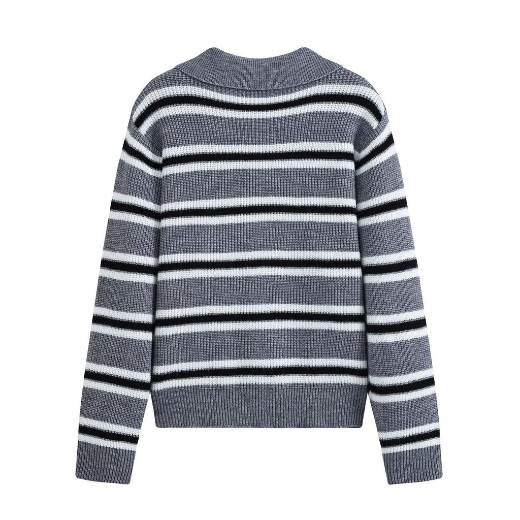 Women's Striped Zip-Up Sweater
