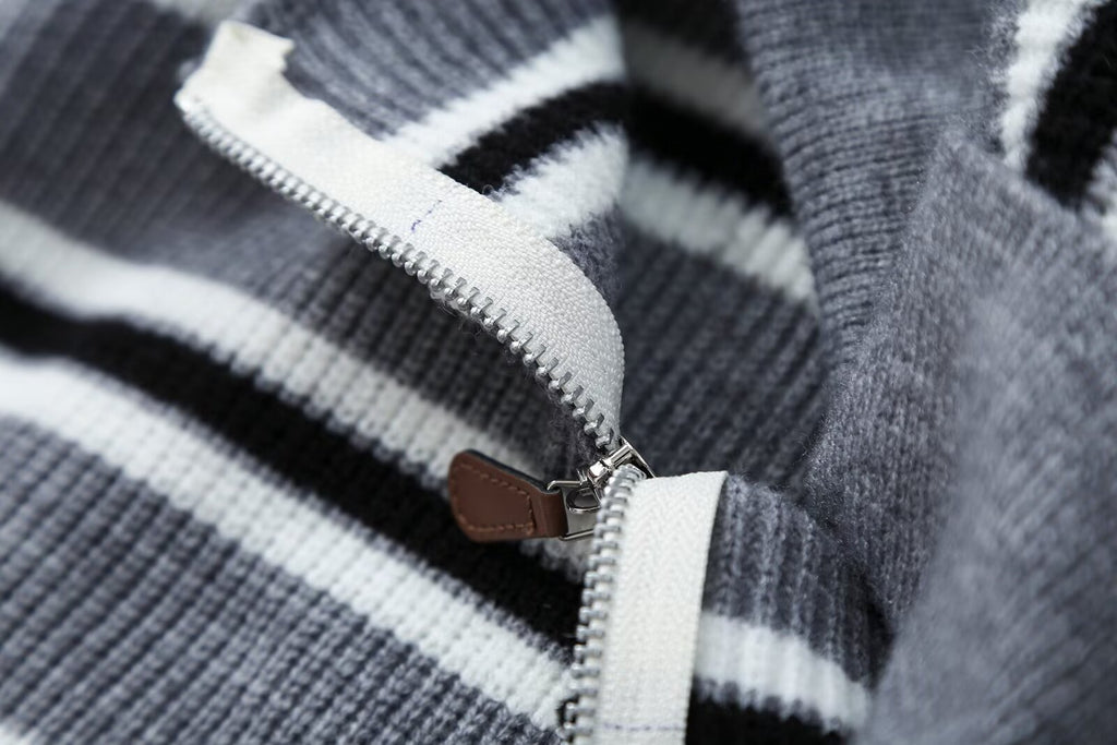 Women's Striped Zip-Up Sweater