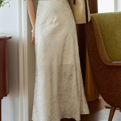 Women's High-Waist Satin Draped Midi Skirt