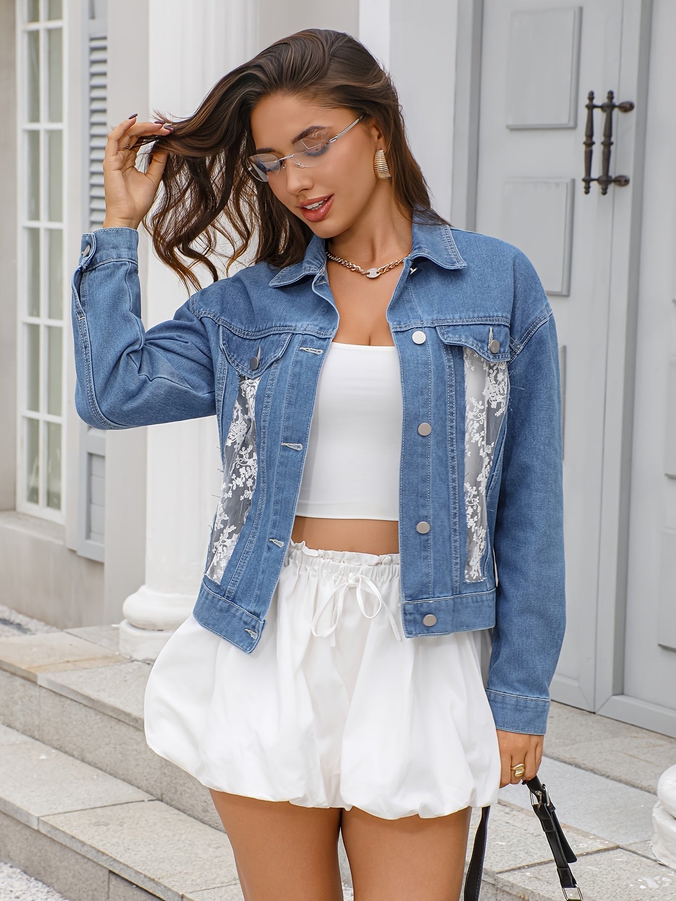 Women's Lace Detail Denim Jacket