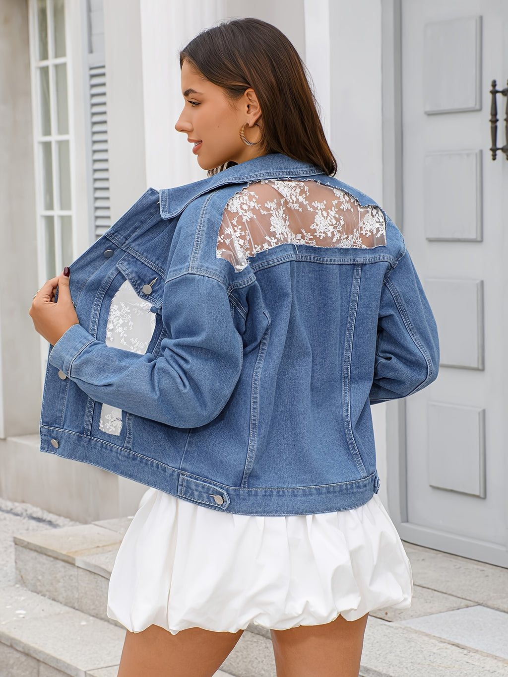 Women's Lace Detail Denim Jacket