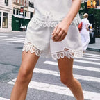 White Embroidered Lace Sweet Shorts