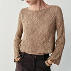 Fall Women Clothing Metal Color Thread Hollow Out Cutout Sweater Sexy