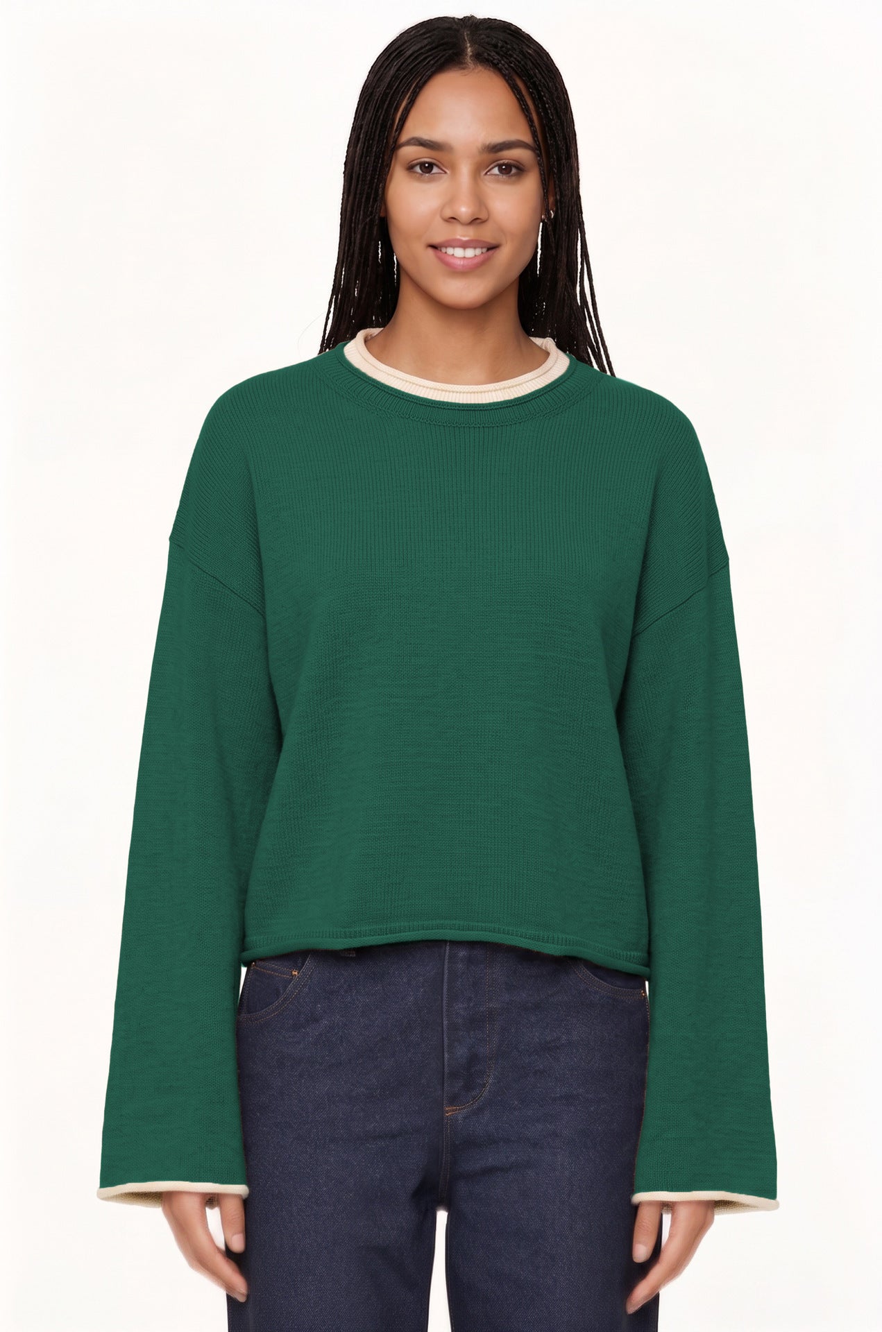 Women's Crew-Neck Color-Block Knit Sweater