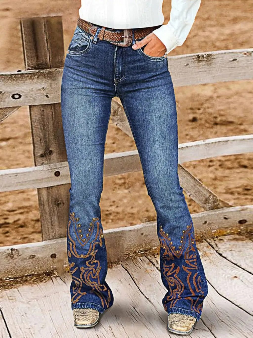Women's Beaded Embroidered High-Rise Slim Jeans