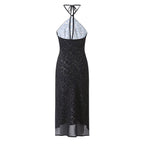 Women's Vintage Leopard Print Halter Spaghetti Straps Dress Women Sexy Big Backless Slim Fit Seaside Holiday Midi Dress