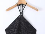 Women's Vintage Leopard Print Halter Spaghetti Straps Dress Women Sexy Big Backless Slim Fit Seaside Holiday Midi Dress