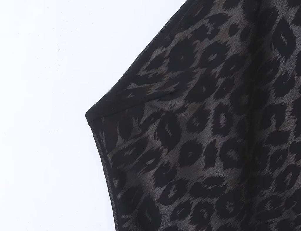 Women's Vintage Leopard Print Halter Spaghetti Straps Dress Women Sexy Big Backless Slim Fit Seaside Holiday Midi Dress