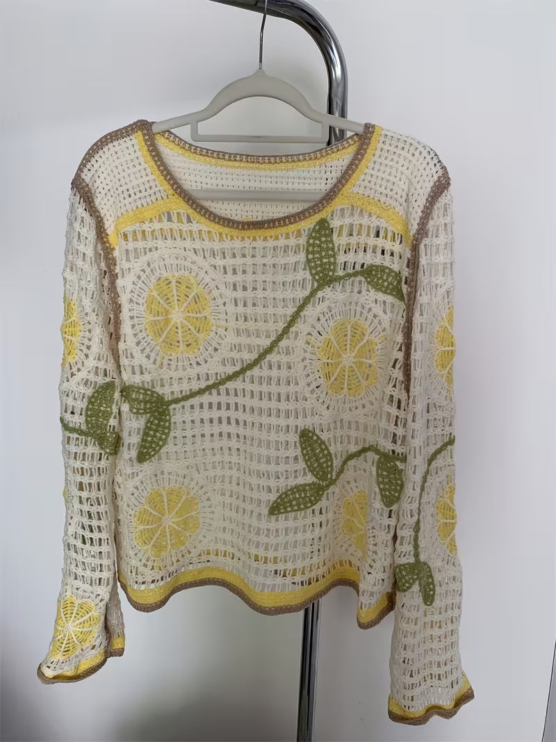 Women's Patterned Knitted Long Sleeve Blouse