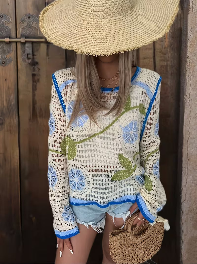 Women's Patterned Knitted Long Sleeve Blouse