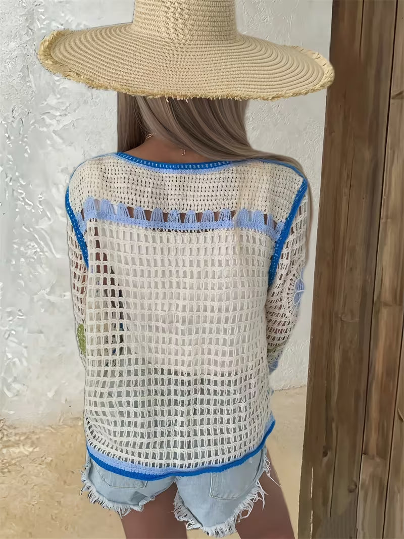 Women's Patterned Knitted Long Sleeve Blouse