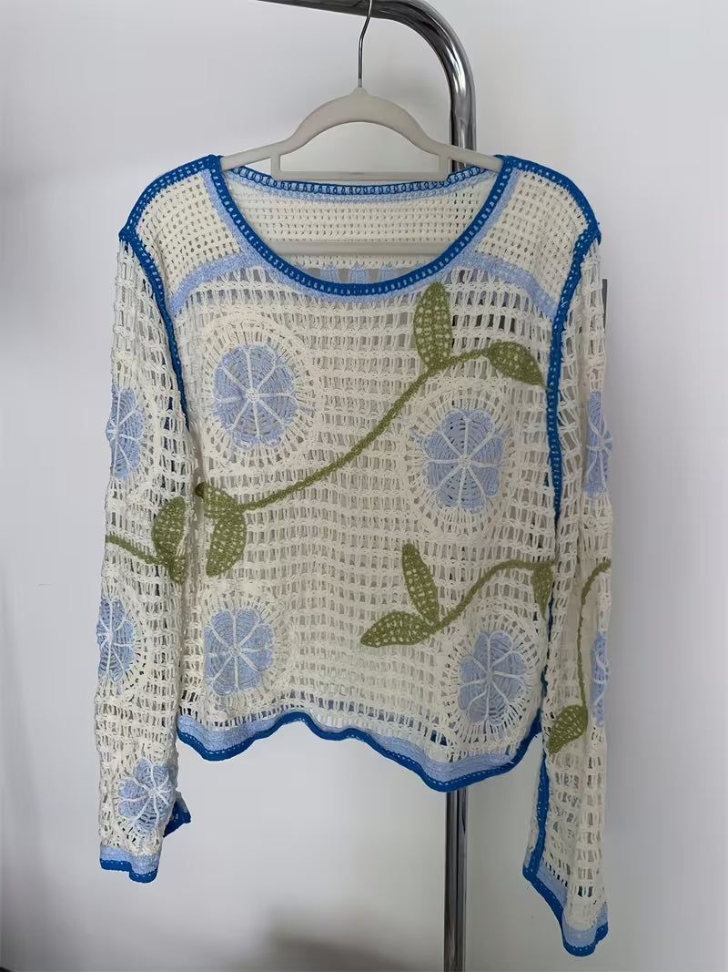 Women's Patterned Knitted Long Sleeve Blouse
