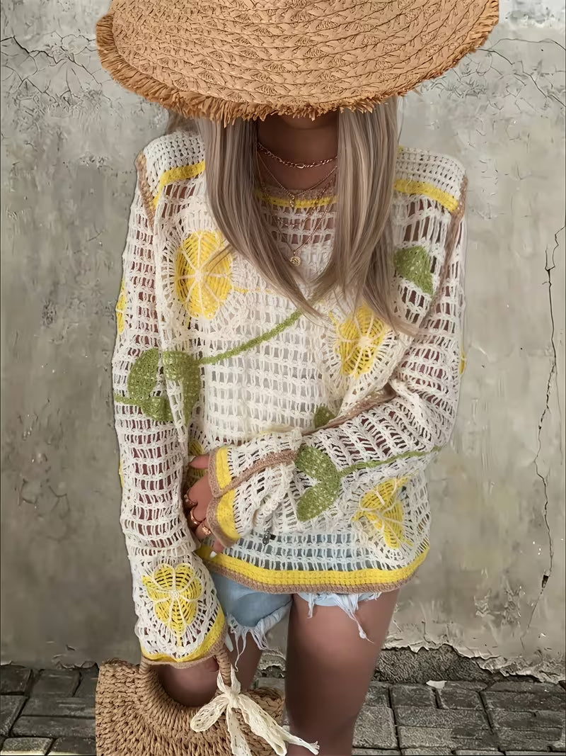 Women's Patterned Knitted Long Sleeve Blouse