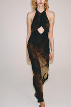 Women's Printed Halter Cutout Maxi Dress