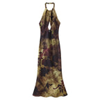 Women's Printed Halter Cutout Maxi Dress