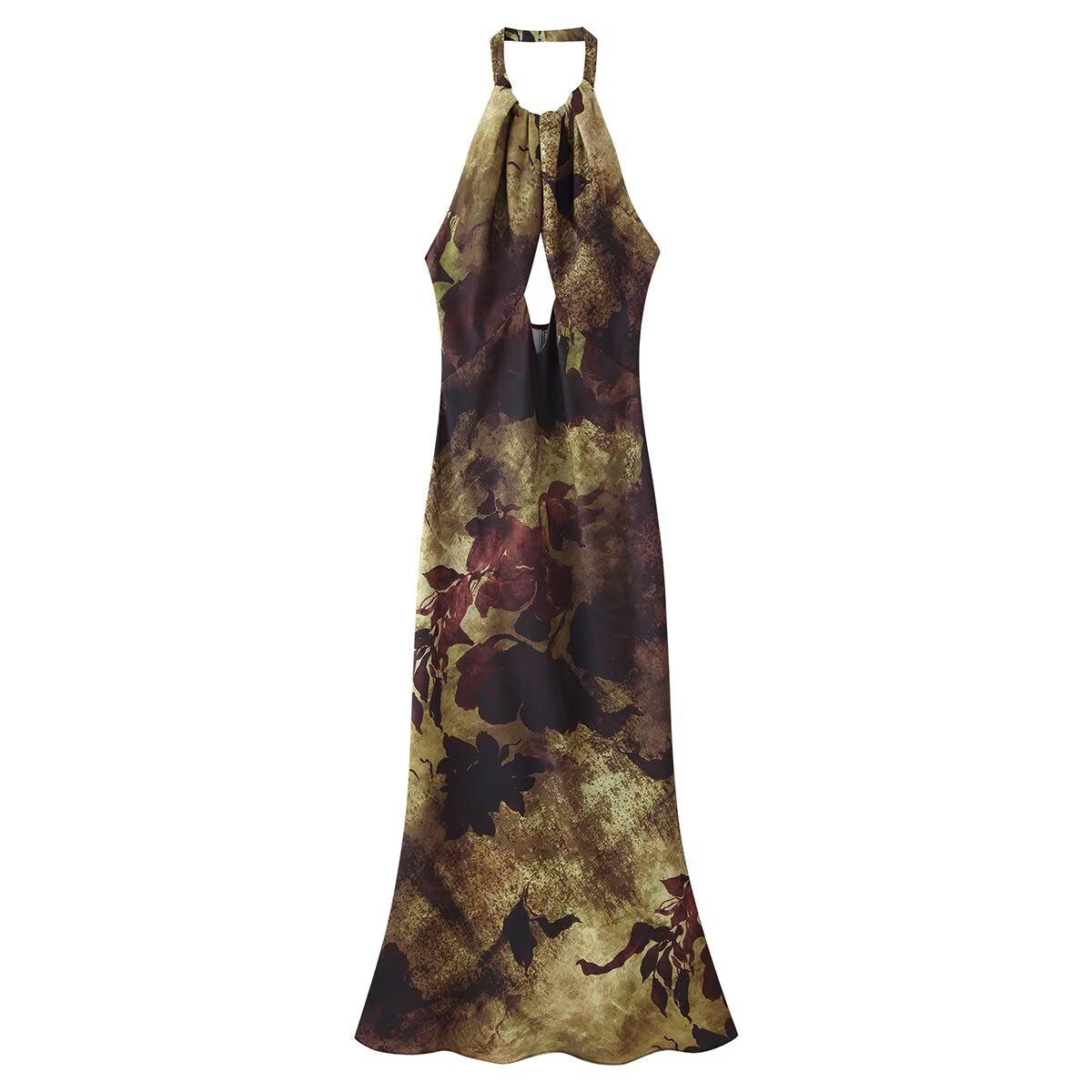 Women's Printed Halter Cutout Maxi Dress