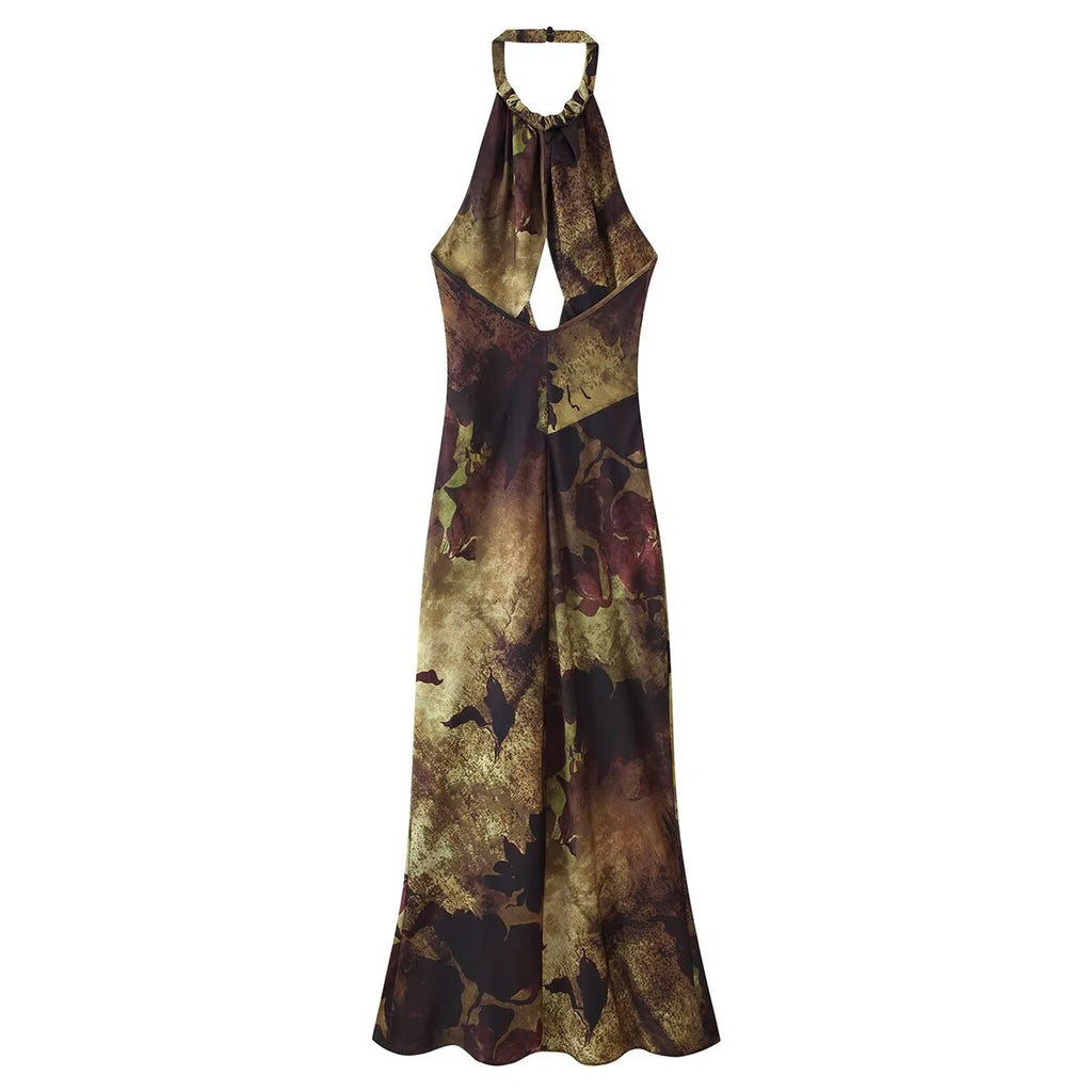 Women's Printed Halter Cutout Maxi Dress