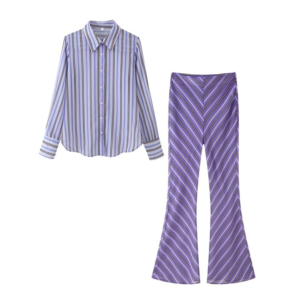 Women's Striped Shirt And Trousers Set