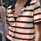 Women's Striped Knitted Short-Sleeve Shirt