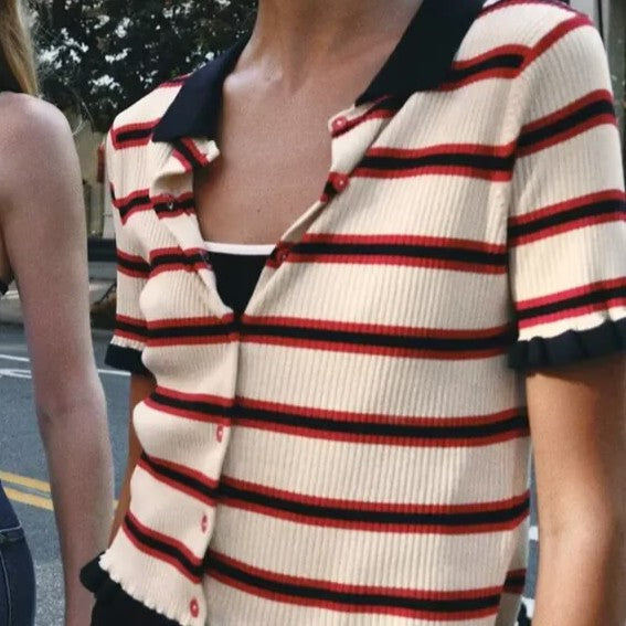 Women's Striped Knitted Short-Sleeve Shirt
