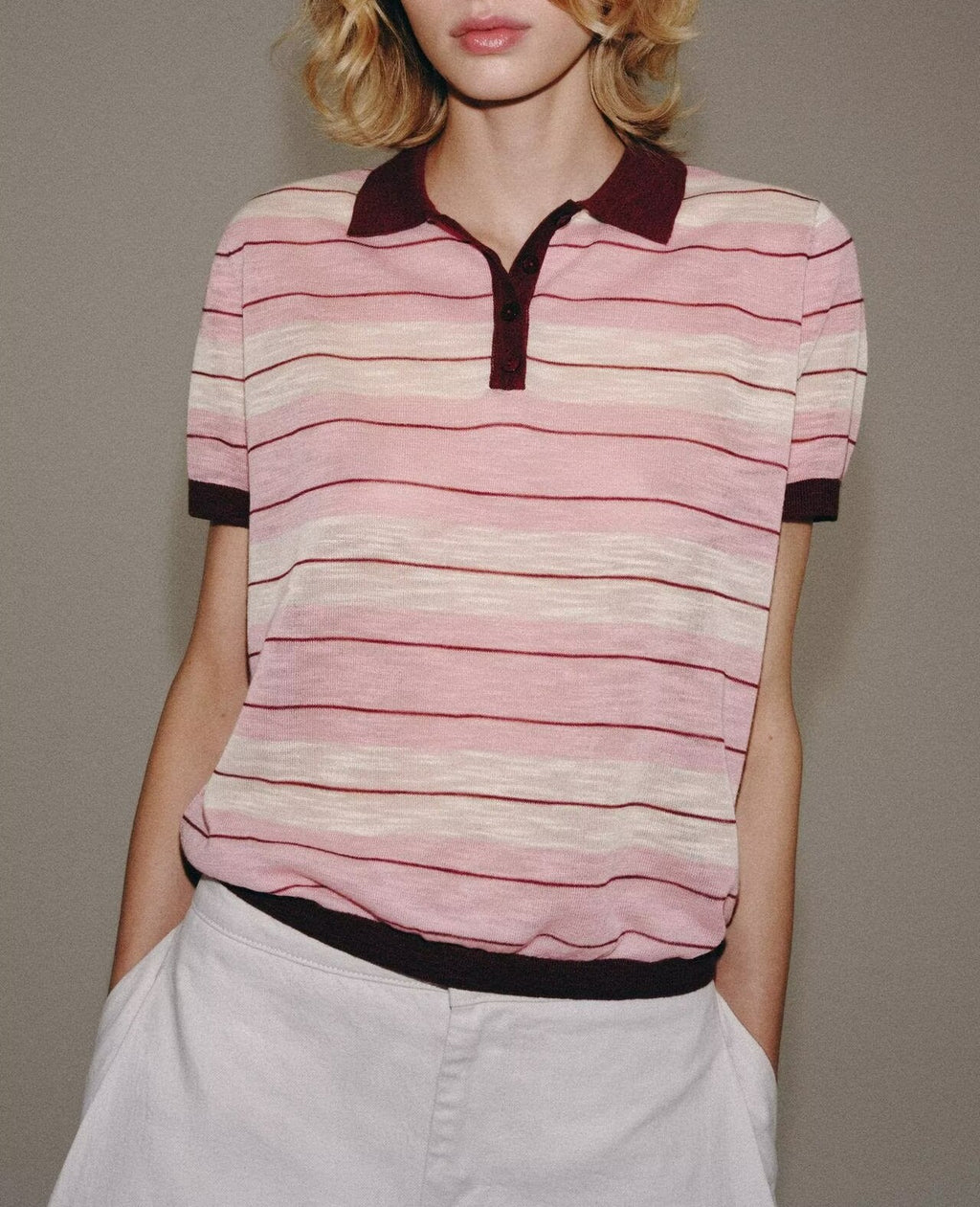 Women Clothing Summer Minimalist Striped Knitted Short Sleeved Polo Shirt T shirt Top