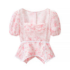Women's Floral Embroidered Puff-Sleeve Top & Mini Skirt Set
