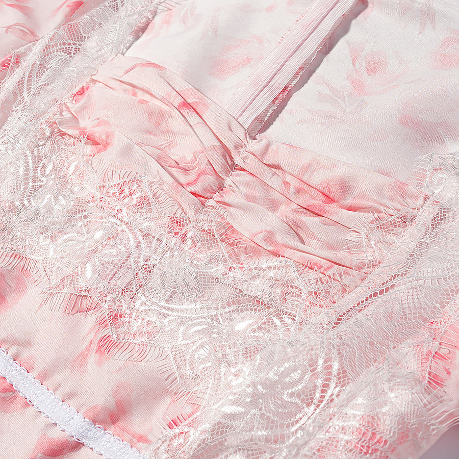 Women's Floral Embroidered Puff-Sleeve Top & Mini Skirt Set