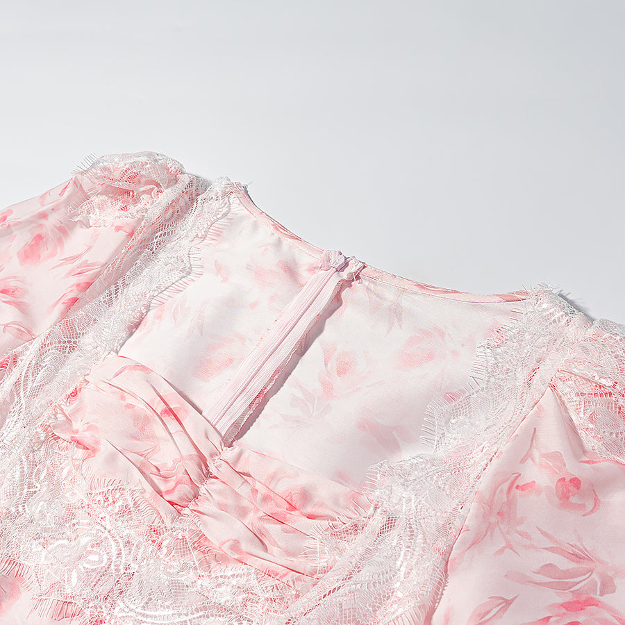 Women's Floral Embroidered Puff-Sleeve Top & Mini Skirt Set