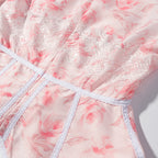 Women's Floral Embroidered Puff-Sleeve Top & Mini Skirt Set