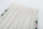 Women's Striped Embroidered Straight-Leg Trousers