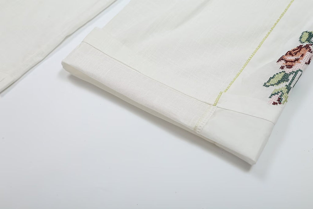 Women's Striped Embroidered Straight-Leg Trousers