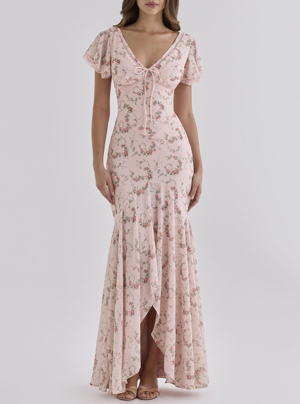 Floral Asymmetric V-Neck Maxi Dress