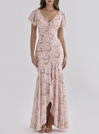 Floral Asymmetric V-Neck Maxi Dress