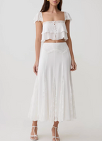 Women's Ruffle Short Sleeve Top & Lace Midi Skirt Set