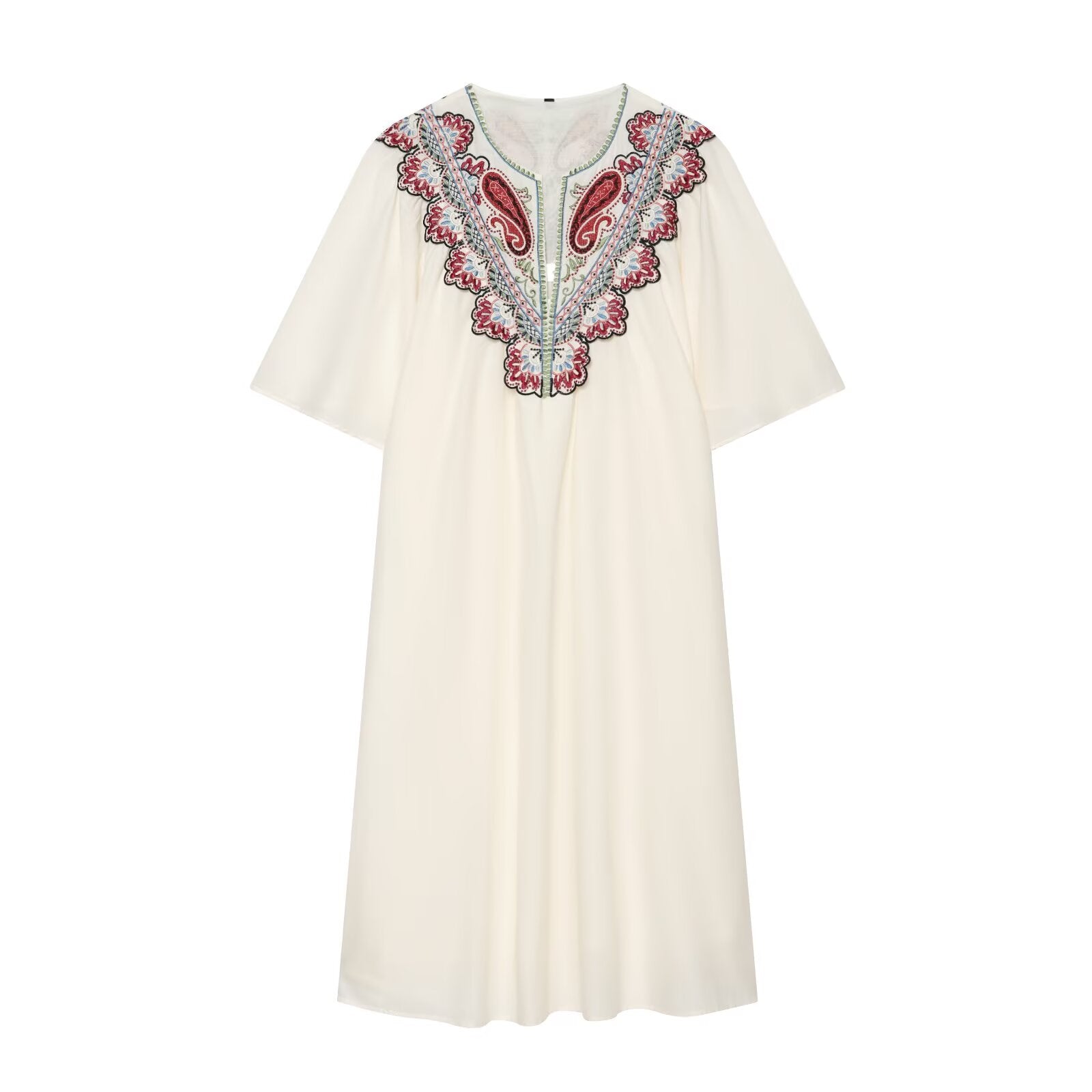 Women's Floral Embroidered V-Neck Midi Dress