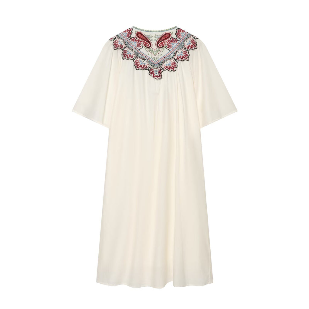 Women's Floral Embroidered V-Neck Midi Dress