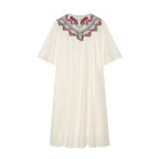 Women's Floral Embroidered V-Neck Midi Dress