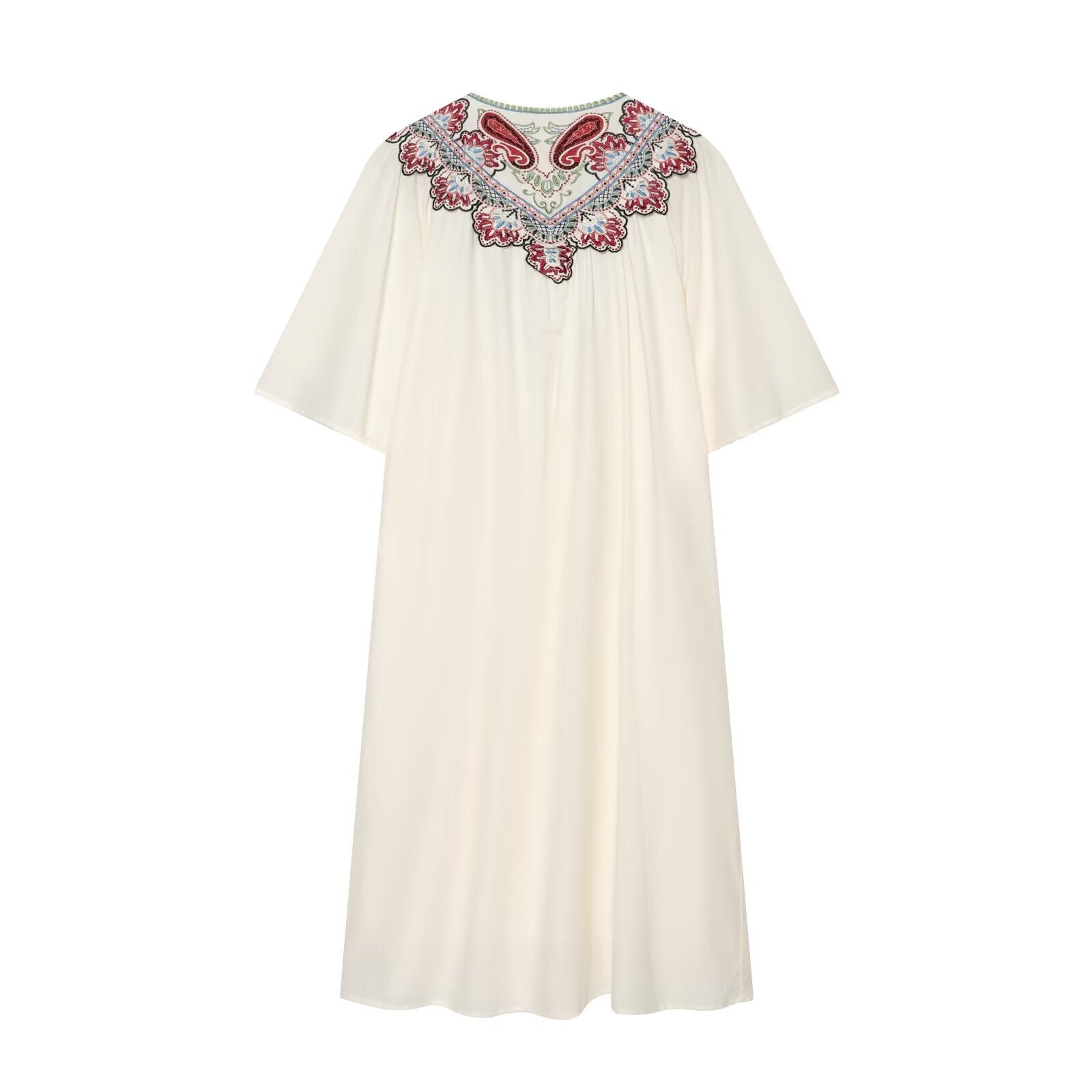 Women's Floral Embroidered V-Neck Midi Dress