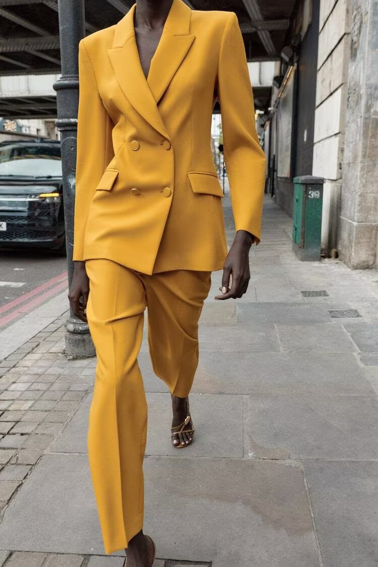Women's Belted Blazer & Slim Trousers Set