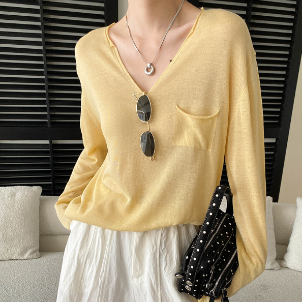 Women's Relaxed Atmosphere Tencel Linen French Laziness Curling Sun Protection Shirt Long Sleeve Sweater