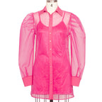 Women's Spring Summer Women Clothing Puff Sleeve Top Long Sleeve Organza Cardigan Dress Plus Size Suit For Women