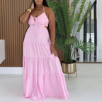 Halter Backless Cutout Tiered Maxi Dress