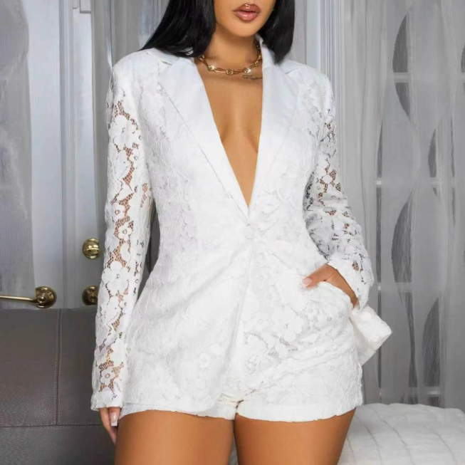 Women's Lace V-Neck Top & Shorts Set