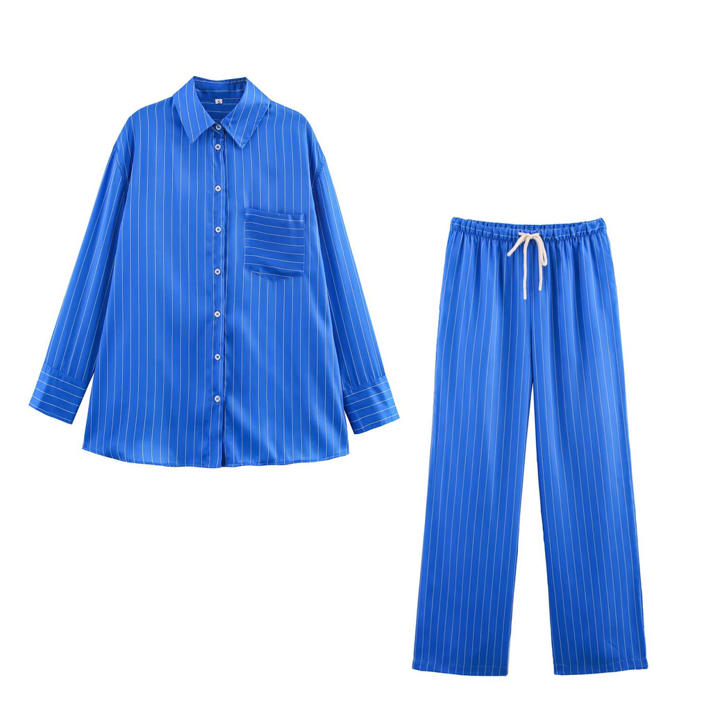 Women's Striped Shirt & Drawstring Pants Set