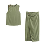 Women's Buckle-Detail Top & Midi Skirt Set