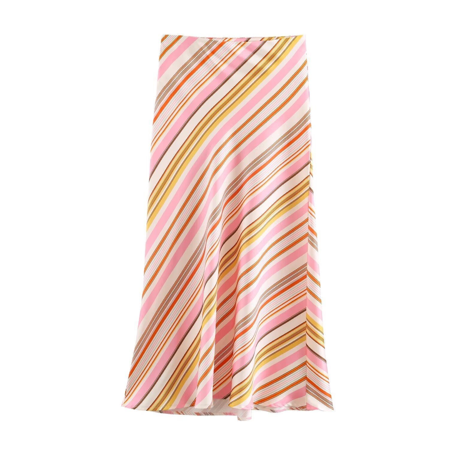 Women's Striped Satin Textured Midi Skirt