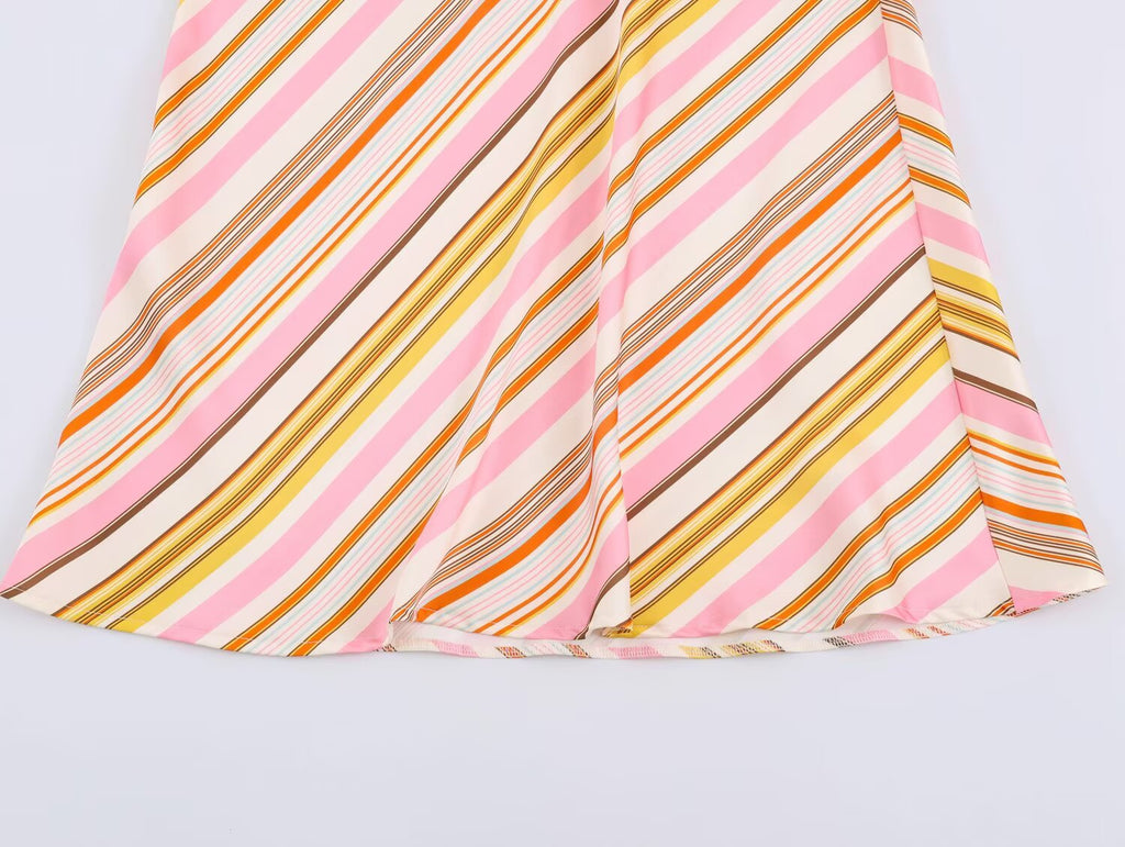 Women's Striped Satin Textured Midi Skirt