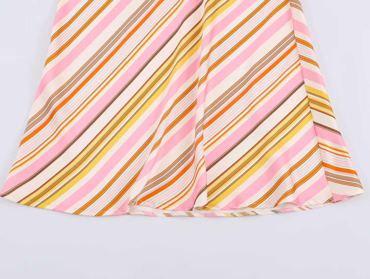 Women's Striped Satin Textured Midi Skirt