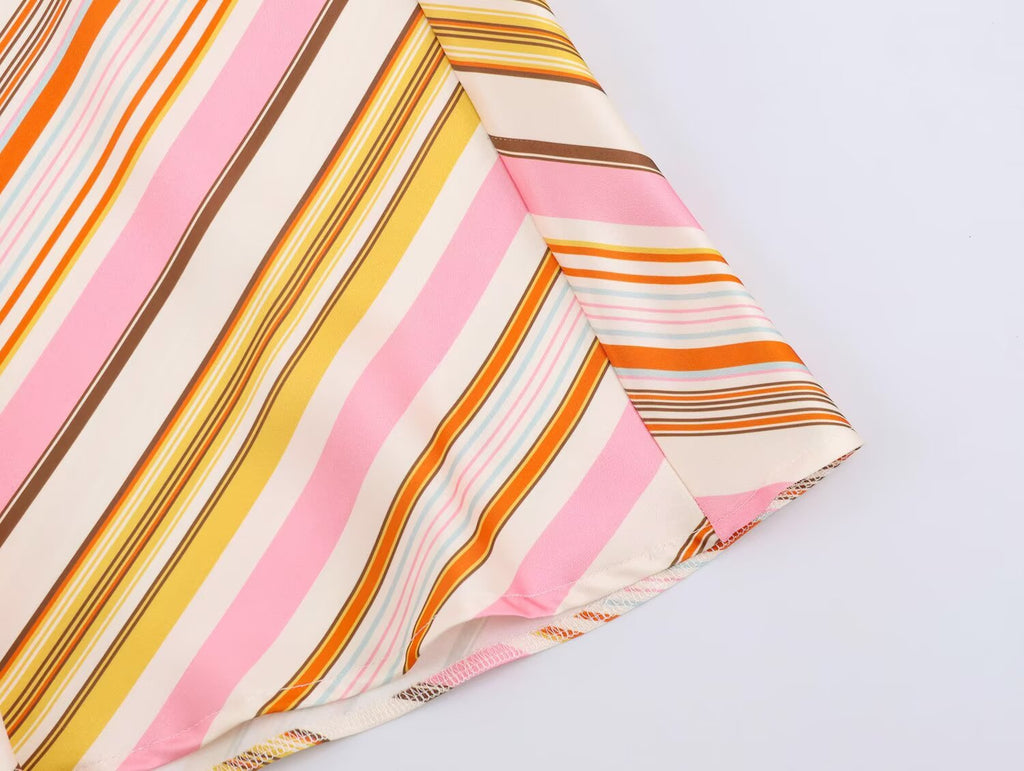 Women's Striped Satin Textured Midi Skirt