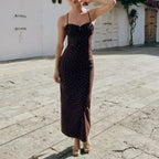 Polka Dot Sweetheart Ruched Midi Dress